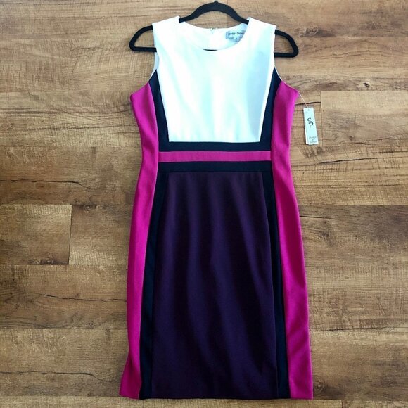 NWT Shelby & Palmer white, fuchsia, black, dee purple Color Block Dress. size 8 - Picture 1 of 7